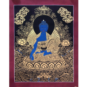 Healing Buddha, Hand-Painted Medicine Buddha, Genuine Hand Painted Tibetan Thangka