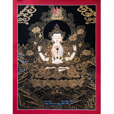 Chenrezig Thanka, Avalokiteshvara Thangka, Blessed Chenrezig Thangka, Handmade Sacred Thangka