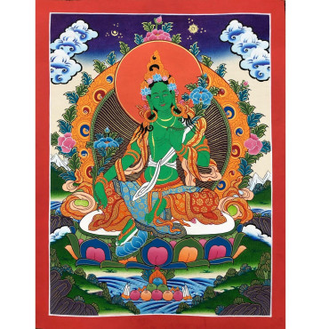 57x44cm Blessed Green Tara Thangka Painting,Handmade Sacred Thangka Painting