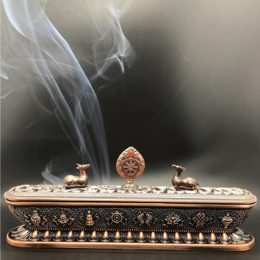 Tibetan Incense Burner, Handmade Eight Auspicious Symbols carved Tibetan Incense Burner, Buddhist incense Holder