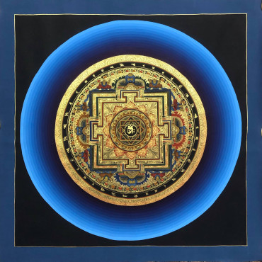 Blue Rainbow Mandala Thangka, Om Mandala