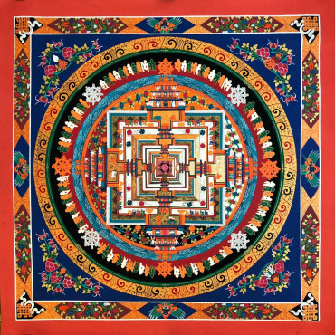 43×43 Inch Blue Background Master Quality Kalachakra Mandala Thangka