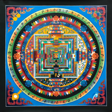 102cmx102cm Blue Background Kalachakra Mandala, Wheel of Time Mandala