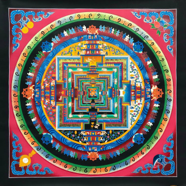 102cmx102cm Red Background Kalachakra Mandala, Wheel of Time Mandala