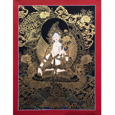 Blessed White Tara Hand Painted Canvas Cotton Tibetan Thangka From Nepal