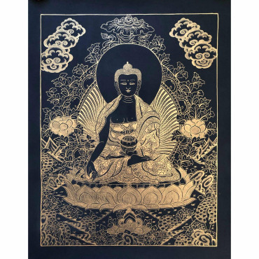 Black and Gold Medicine Buddha Thangka