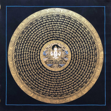 Chenrezig Mantra Mandala Thangka Painting, Best for Meditation and Decoration