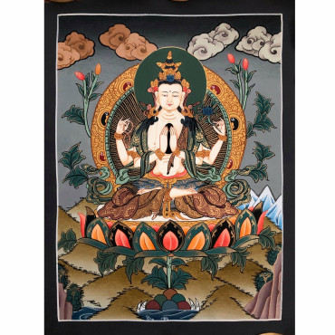 Chenrezig Thangka, Avalokiteshvara Thangka Painting, for Meditation and Decor
