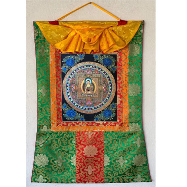 Silk Brocade Mounted Shakyamuni Buddha Mandala Thangka
