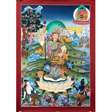 Master Quality Standing Guru Rinpoche Thangka, Padmasambhava Genuine Hand Painted Tibetan thangka