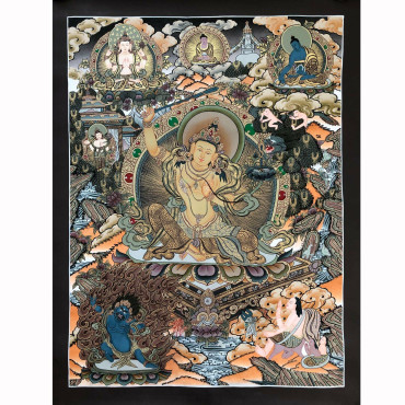 Detailed Master Quality Manjushree Thangka Painting, Handmade Thangka on Cotton Canvas
