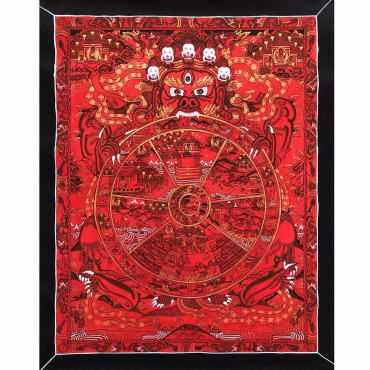 Red Theme Samsara Thangka Painting, Wheel of Life Thangka