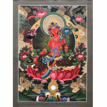 24K Gold used High Quality Red Tara Thangka Painting, Best for Meditation and Decoration