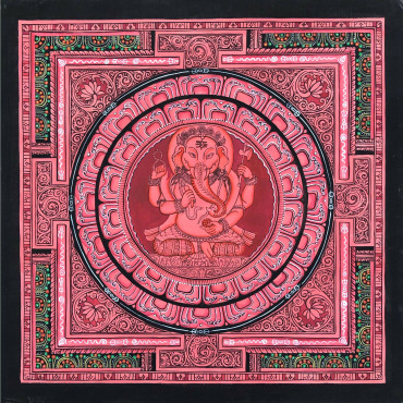 34x34cm Ganesha Mandala Thangka, Painting for wll Decoration and Shrine