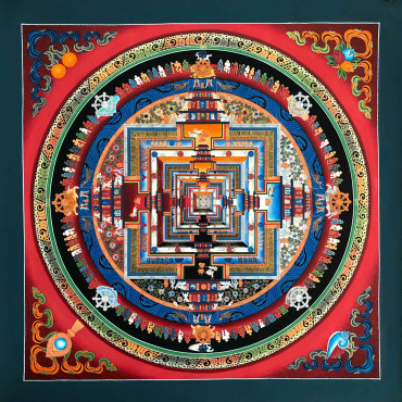 Genuine Handmade Red Theme Kalachakra Mandala Thangka Painting