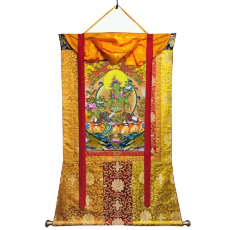 Brocade Mounted Green Tara Thangka Painting