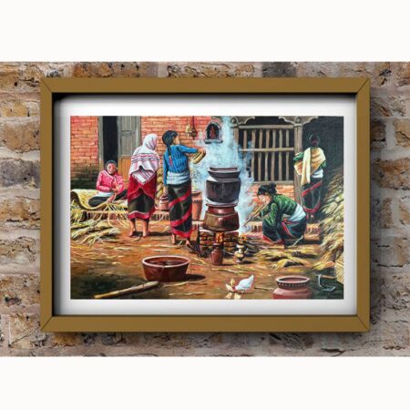 Traditional Newari Alcohol Brewing Acrylic Painting