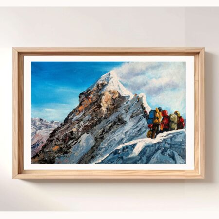 Mount Everest Summit Ascent with Mountaineers in Line