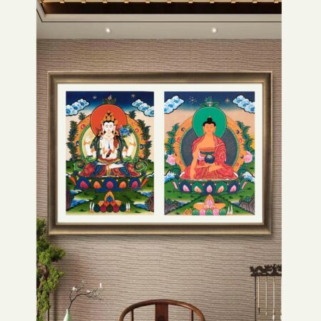 Set of Shakyamuni Buddha & Chenrezig Thangka