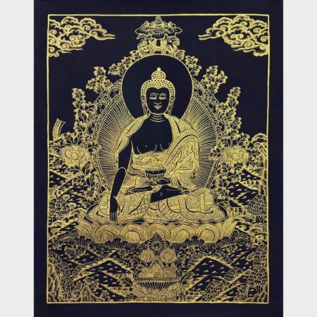 Black and Gold Shakyamuni Buddha Thangka