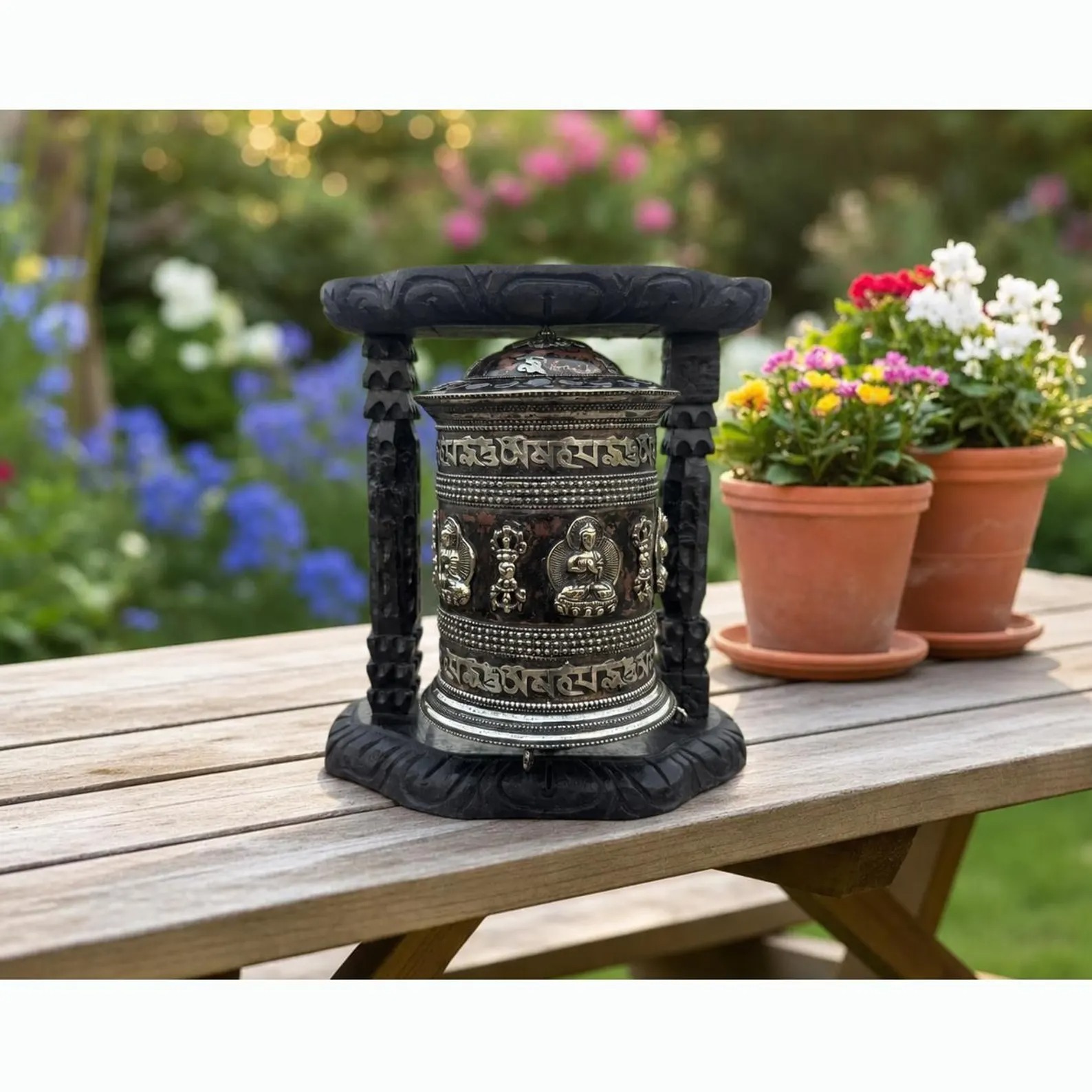 Five Dhyani Buddha Prayer wheel with Free Prayer Flag